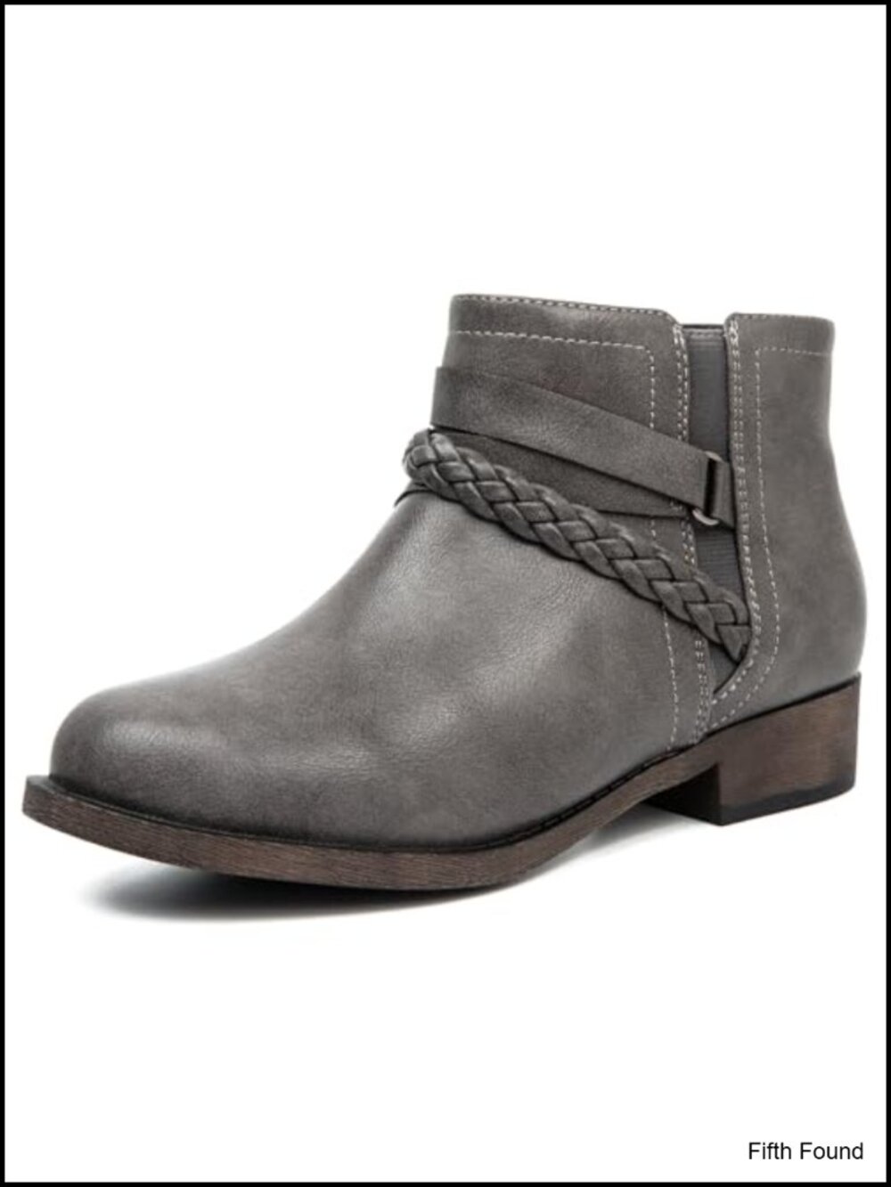 Faux Leather Ankle Boots Round Toe Zip Booties Low Block Heel